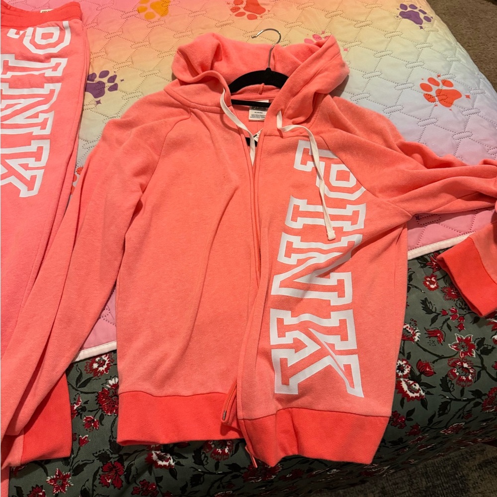 PINK Victoria's Secret Coral ladies zip up hoodie and joggers